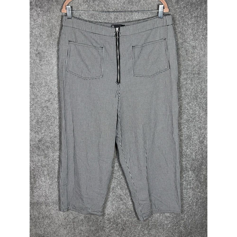 ASOS Design Wide Leg Crop Pants Womens Size 14 Black White Plaid‎ Patch Pockets